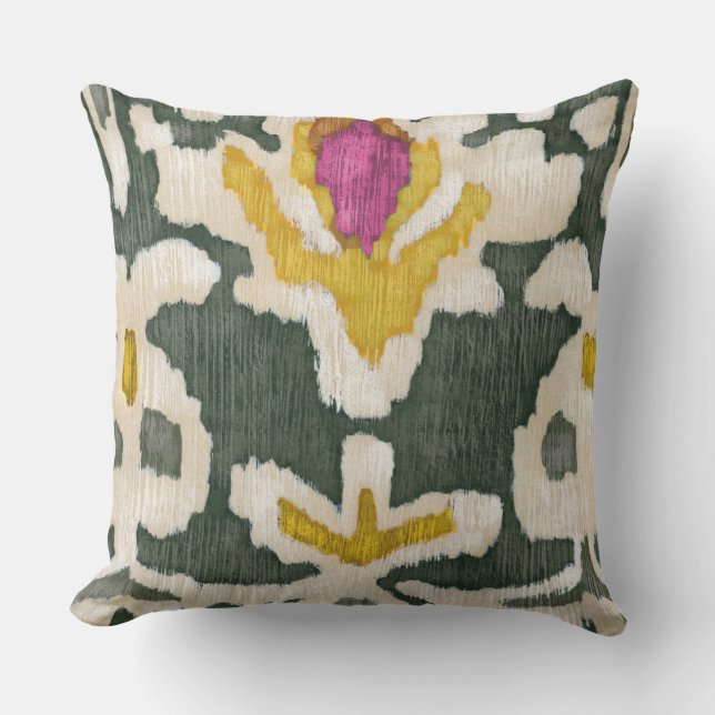 Rosa & Grönt Tribal Ikat Kudde (Framsida)