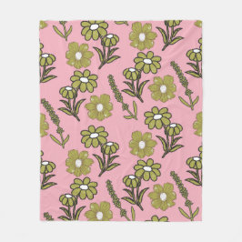 Rosa Grönt Tropical Blommigt Botanical Vår Sommar Fleecefilt