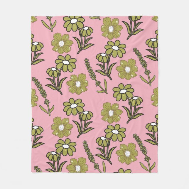 Rosa Grönt Tropical Blommigt Botanical Vår Sommar Fleecefilt (Framsidan)