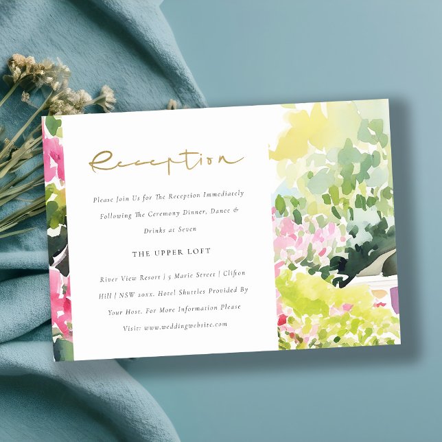 Rosa Grönt Tropik Bougainvillea Wedding Reception Tilläggskort (Skapare uppladdad)