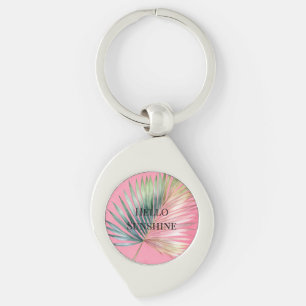Rosa Grönt Tropiskt Blad Swirl Silverfärgad Nyckelring