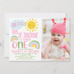 Rosa Grönt vår lilla solljus 1:a födelsedagen Inbjudningar