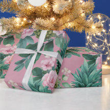 Rosa Grönt Vattenfärg Blommig Ananas Mönster