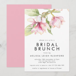 Rosa & Grönt Vattenfärg Magnolia Möhippa Brunch Inbjudningar