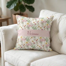 Rosa Grönt Vattenfärg Vildblomma Monogram Namn