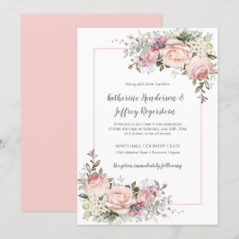  Rosa Grönt Vattenfärgen Blommigt Bröllop Inbjudningar