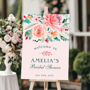 Rosa Grönt Vattenfärgens Blommigt Möhippa Välkomst Poster