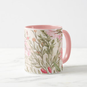 rosa grönt vattenfärgsblommigt mugg