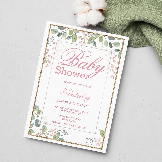  rosa grönt, vattenfärgsfärgad blommigt Babykläder Inbjudningar (Blush pink green watercolor floral Baby Shower)