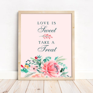 Rosa Grönt Vattenfärgsfärgad Blommigt Söt favoritt Poster
