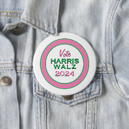 Rosa Grönt Vote HARRIS WALZ 2024 Large Kampanj Knapp