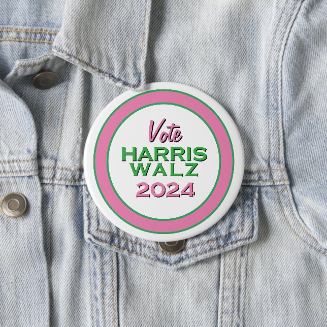 Rosa Grönt Vote HARRIS WALZ 2024 Large Kampanj Knapp (In Situ)