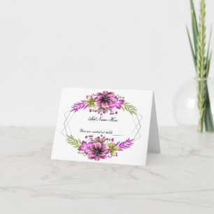 Rosa & Grönt Watercolor Blommigt Bröllop Bord-kort Tack Kort