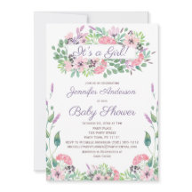 Rosa Grönt Watercolor Blommigt Girl Baby Shower