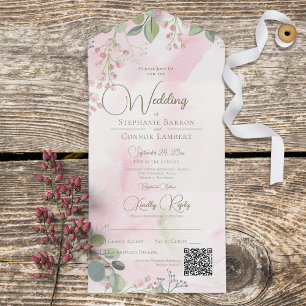 Rosa & Grönt Watercolor Boho Blommigt QR-kod