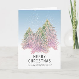 Rosa Grönt Watercolor Julgran Artistic Helgkort