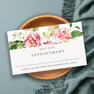 Rosa Grönt Watercolor Peony Blommigt Möte Visitkort