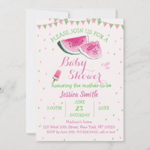 Rosa Grönt Watermelon Baby Shower Ice Cream Melon Inbjudningar