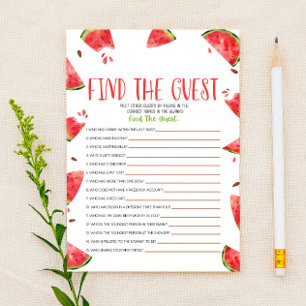 Rosa Grönt Watermelon Find Guest Baby Shower Game Brevpapper