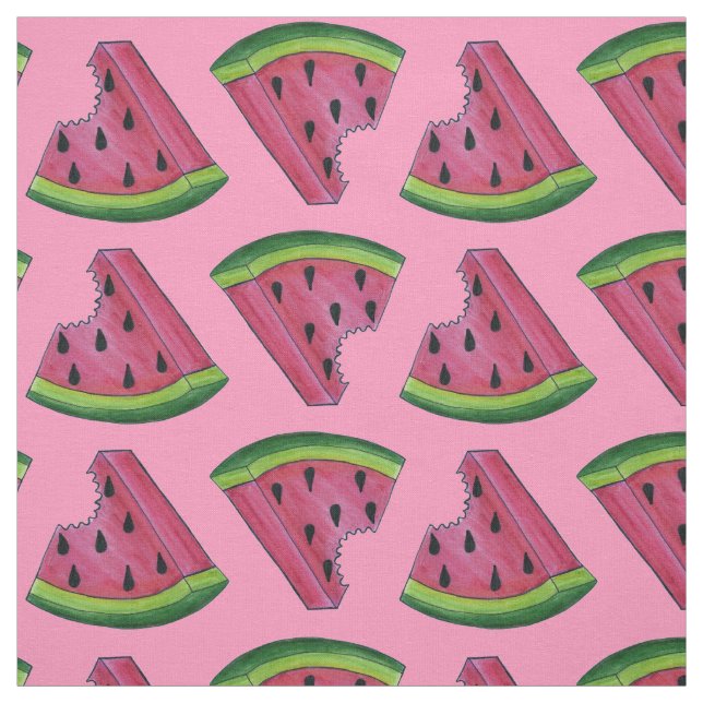 Rosa Grönt Watermelon Fruit Melon Slice Fabric Tyg (Provkarta)