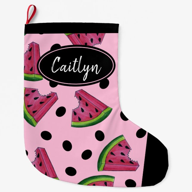 Rosa Grönt Watermelon Melon Slice Wedge Fruktig Stor Julstrumpa (Framsidan)