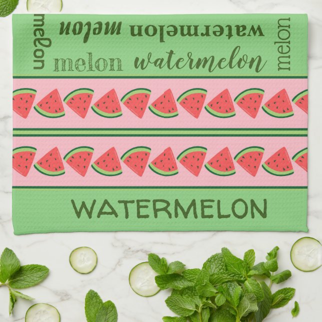 Rosa Grönt Watermelon Wedges - Watermelon Ord Art Kökshandduk (Vikta)