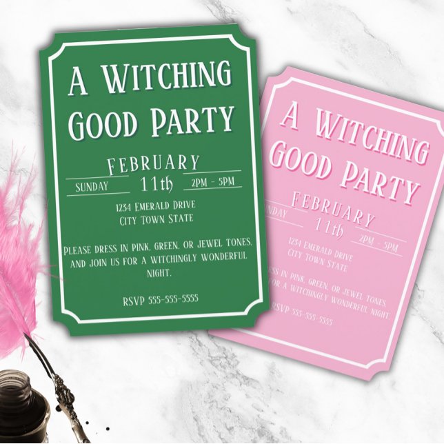 Rosa Grönt Witch - Bra Birthday Inbjudningar (Pink & Green Witch - Wickedly Good Birthday Party for Girls)