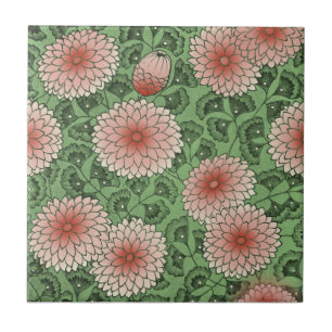 Rosa Grönt Wm Morris Stil Chrysanthemum Repro Kakelplatta