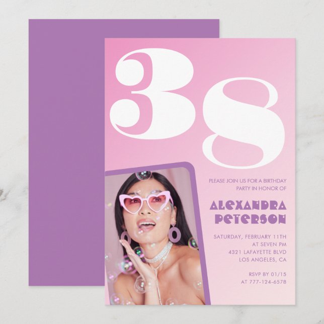 Rosa Groovy 38-års födelsedagsinbjudningar Retro F Inbjudningar (Fram/baksida)