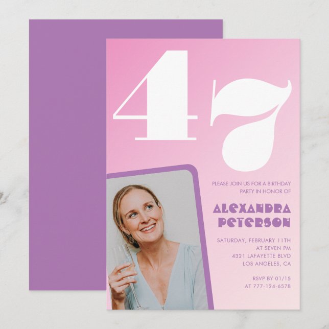 Rosa Groovy 47-års födelsedagsinbjudningar Retro F Inbjudningar (Fram/baksida)