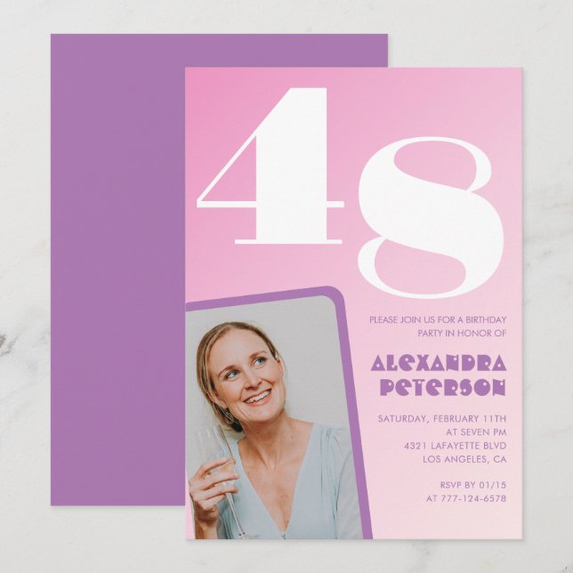 Rosa Groovy 48-års födelsedagsinbjudningar Retro F Inbjudningar (Fram/baksida)