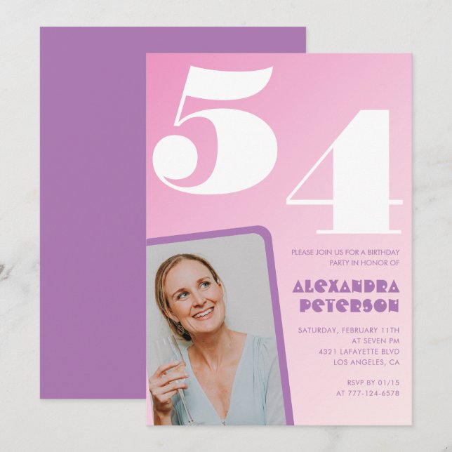 Rosa Groovy 54-års födelsedagsinbjudningar Retro F Inbjudningar (Fram/baksida)