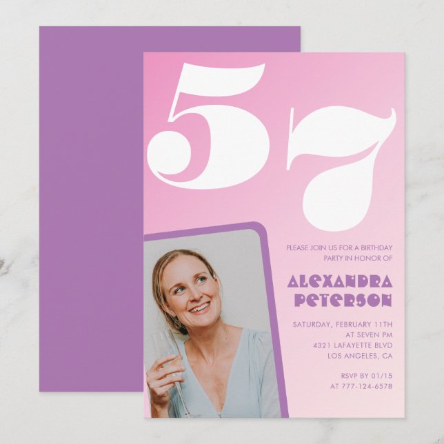 Rosa Groovy 57-års födelsedagsinbjudningar Retro F Inbjudningar (Fram/baksida)