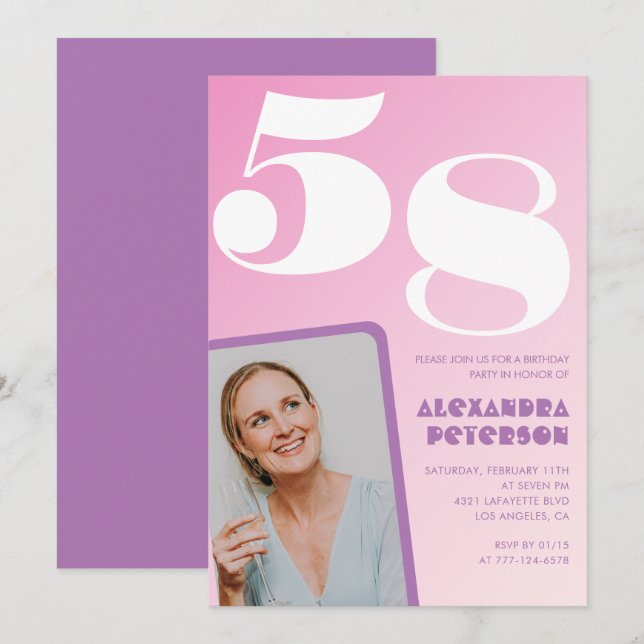 Rosa Groovy 58-års födelsedagsinbjudningar Retro F Inbjudningar (Fram/baksida)