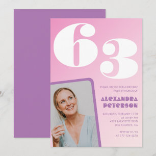 Rosa Groovy 63-års födelsedagsinbjudningar Retro F Inbjudningar