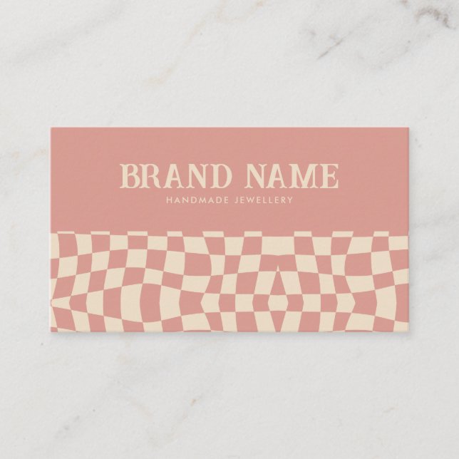 Rosa Groovy Checkerboard Retro Fold Roligt Visitkort (Framsida)