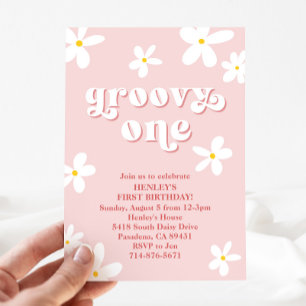 Rosa Groovy en Daisy för rekreation på födelsedag Inbjudningar