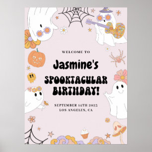 Rosa Groovy Ghost Birthday Välkomstskylt Poster
