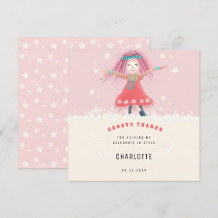 Rosa Groovy Girl Boho Cute Blommigt Födelsedagsfes Tack Kort