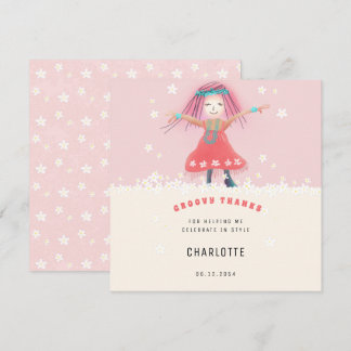 Rosa Groovy Girl Boho Cute Blommigt Födelsedagsfes Tack Kort