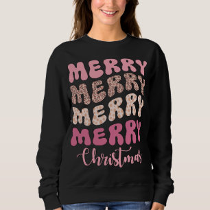 Rosa Groovy Leopard Merry Merry God jul T Shirt