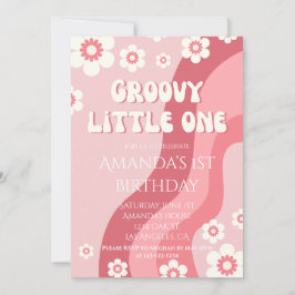 Rosa Groovy One 70s Girl Retro 1st Birthday Inbjudningar