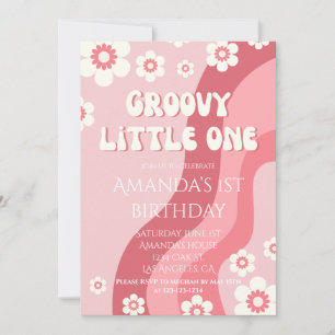Rosa Groovy One 70s Girl Retro 1st Birthday Inbjudningar