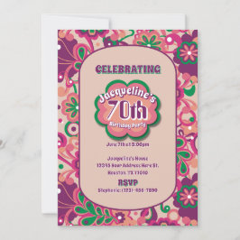Rosa Groovy Psychedelic 60-tal 70-tal Blommigt Bir Inbjudningar