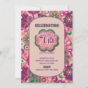 Rosa Groovy Psychedelic 60-tal 70-tal Blommigt Bir Inbjudningar