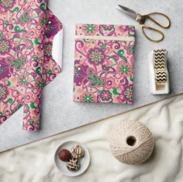 Rosa Groovy Psychedelic 60-tal 70-tal Blommigt Bir Presentpapper