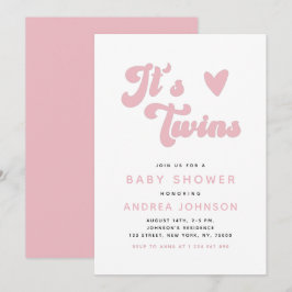 Rosa Groovy Retro Girl-Twillingar minimalt babysko Inbjudningar