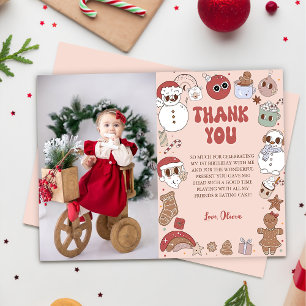 Rosa Groovy Santa Girl 1st Birthday Tack Kort