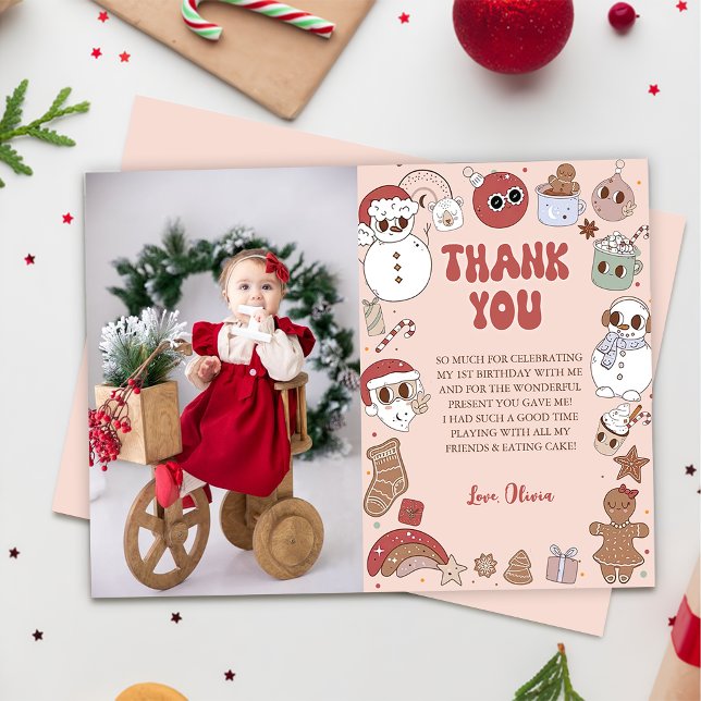 Rosa Groovy Santa Girl 1st Birthday Tack Kort (Skapare uppladdad)
