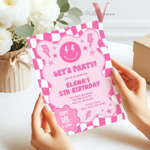 Rosa Groovy Smile Ansikte Retro Birthday Inbjudningar